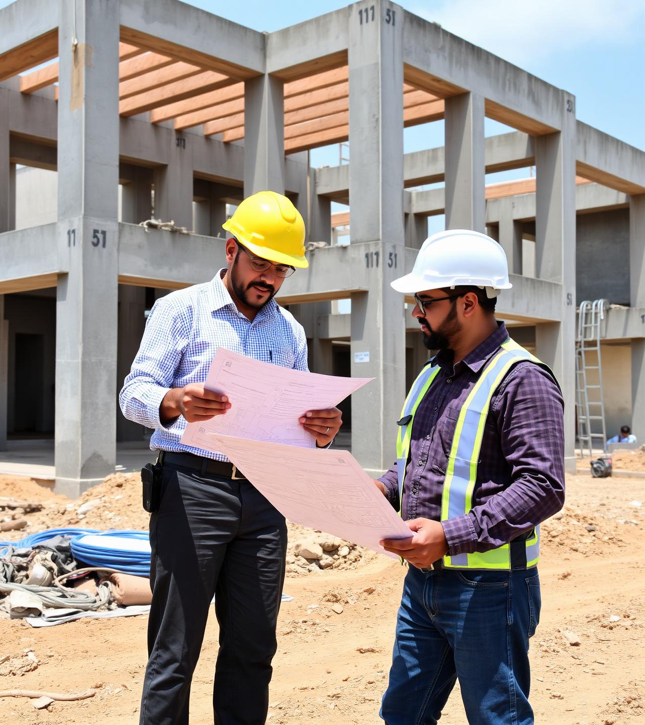 TROVE PROPERTY architects reviewing drawings on a Chennai site